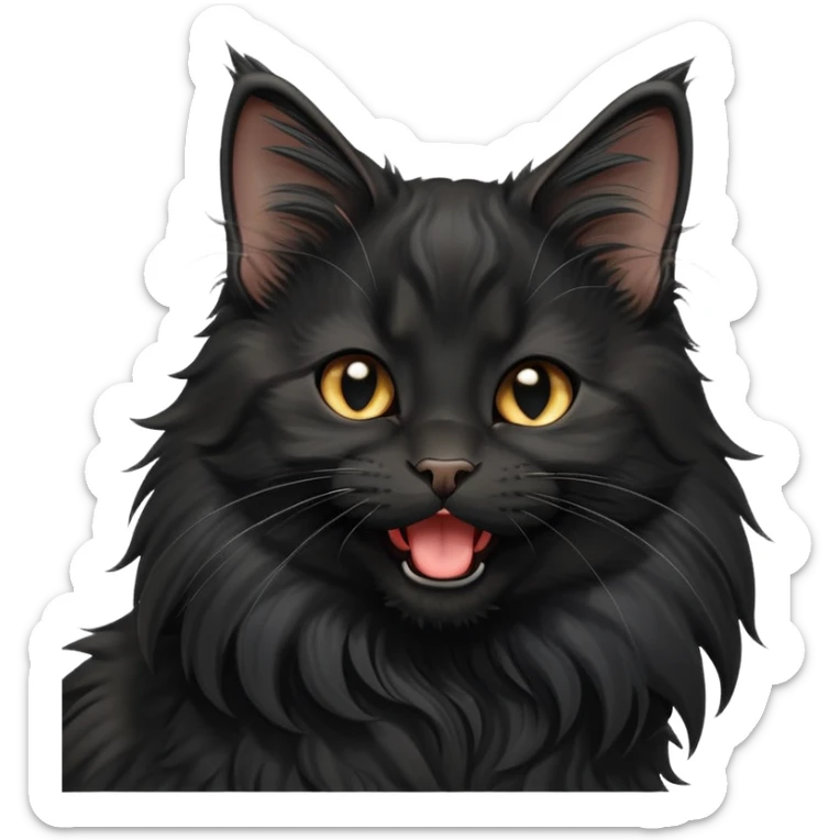 cinematic-yawning black-maine-coon-kitten-portrait-emoji,-head-tilted-playfully-and-inquisitively,-sleek--black-fur,-simplified-yet-adorable-features,-highly-detailed,-glowing-with-a-warm,-friendly-glow  sticker