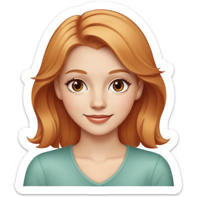 a white girl in mid 20s with strawberry blonde hair ad brown eyes pretty and smiling sticker