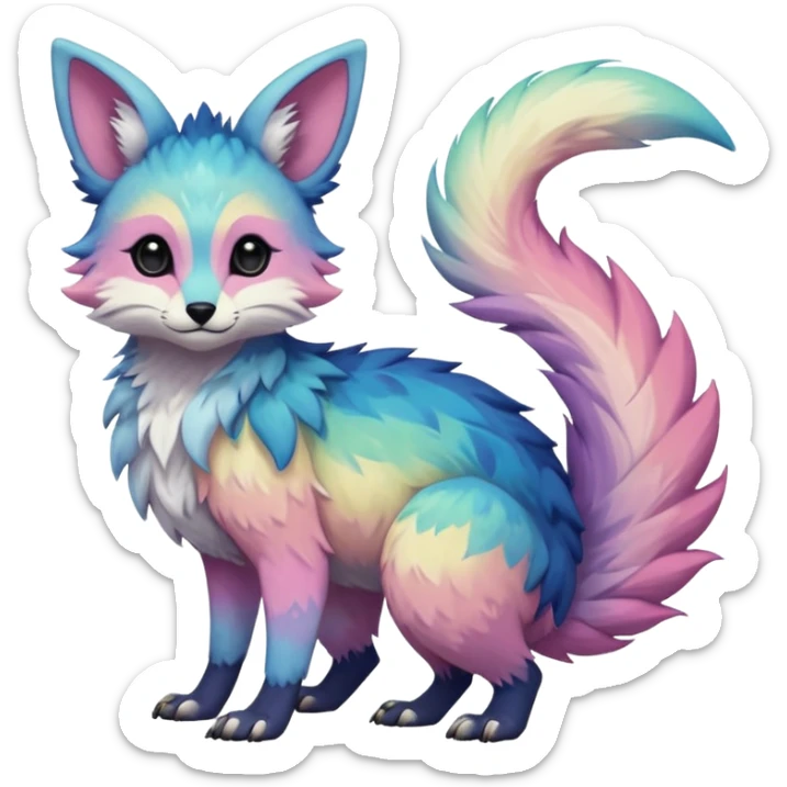 Feral Rare cute realistic edgy pretty beautiful handsome gorgeous pastel-gradient aesthetic colorful vibrant Vernid-Trico-species-Fakemon-creature by LiLaiRa, random markings, tufted ears, full body sticker