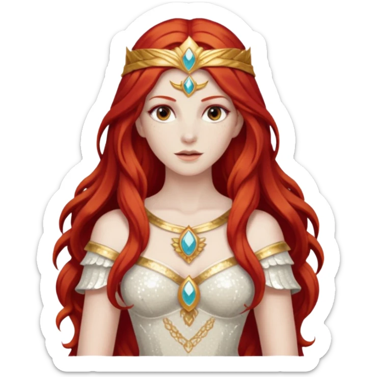Minerva, Goddess of Wisdom from Gods and Goddesses with long red hair, ivory sequin outfit sticker