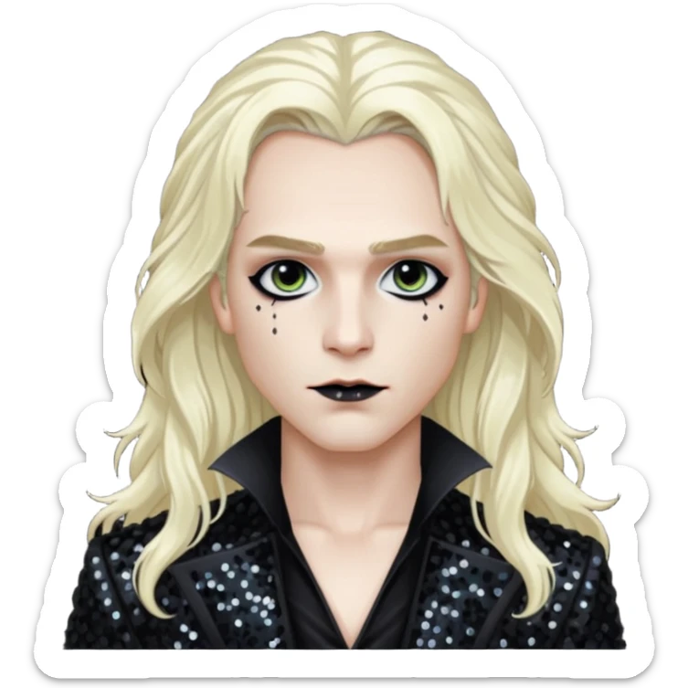 Lestat de Lioncourt with long platinum blonde hair, black sequin outfit sticker