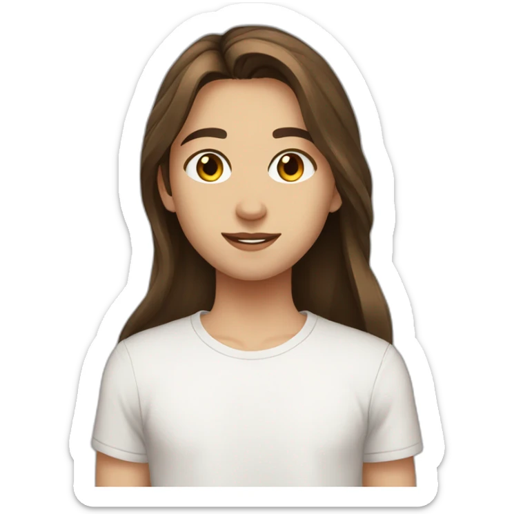 22 years old, Russian, long brown hair, white T-shirt, brown eyes sticker