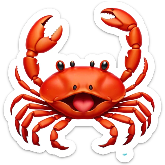 Cinematic Cute Yawning Red Crab Portrait Emoji, Head tilted slightly with a dramatic, wide-open yawn, showcasing a vivid, scarlet exoskeleton with softly drooping antennae and eyes half-closed in drowsy contentment, Simplified yet irresistibly adorable features, highly detailed, glowing with a soft, cozy oceanic glow, high shine, relaxed yet expressive, stylized with a dash of whimsical seaside charm, soft glowing outline, capturing the essence of a drowsy yet affectionate red crab that appears ready to scuttle out for a nap! sticker