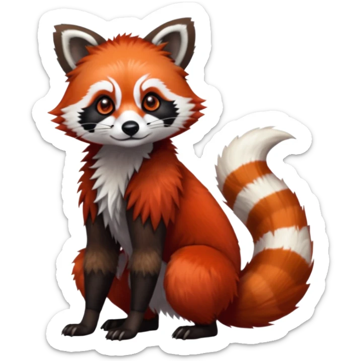 Realistic cool edgy 4-legged quadrupedal Red-Panda-Lemur-Raccoon-Dog-Red-Fox-animal-fusion-hybrid, Full body sticker