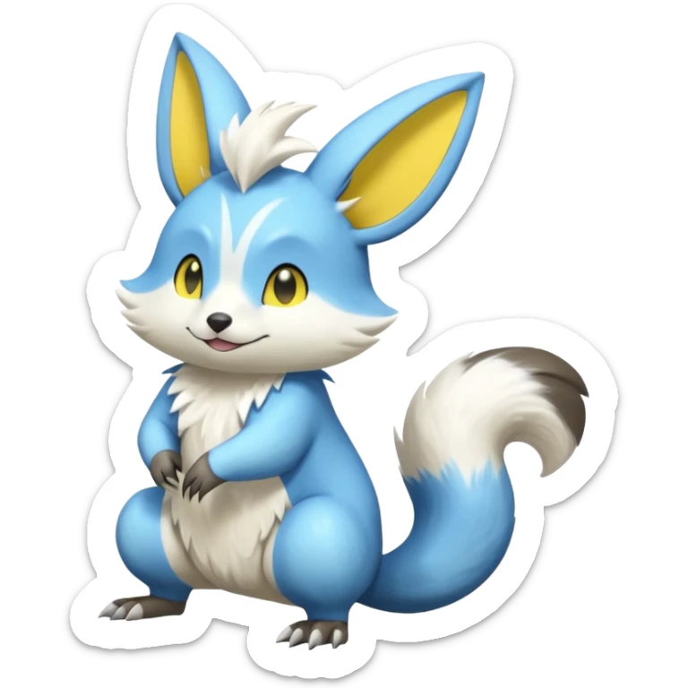 Shiny smooth silky soft Minccino-Zeraora-Emolga-Vernid-Sergal-Fakémon-Chinchilla-fusion-hybrid-animal-creature, full body sticker