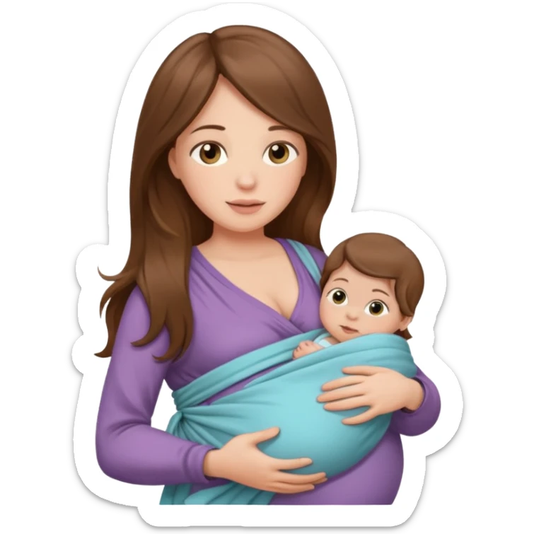 Pregnancy babywearing mom with long brown hair and fair skin with a small baby and wrap  sticker