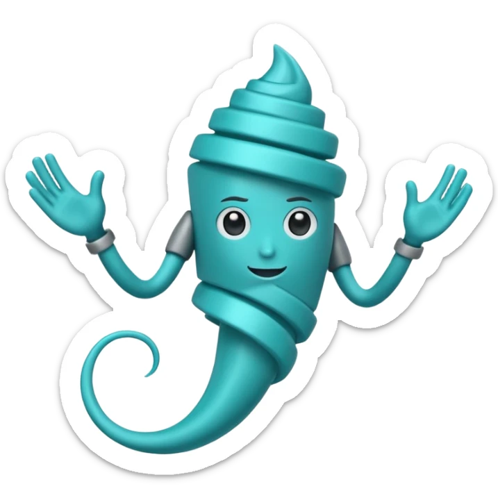 Swirling tornado coming out of the water mark the colur teal with arms and legs coming out the side sticker