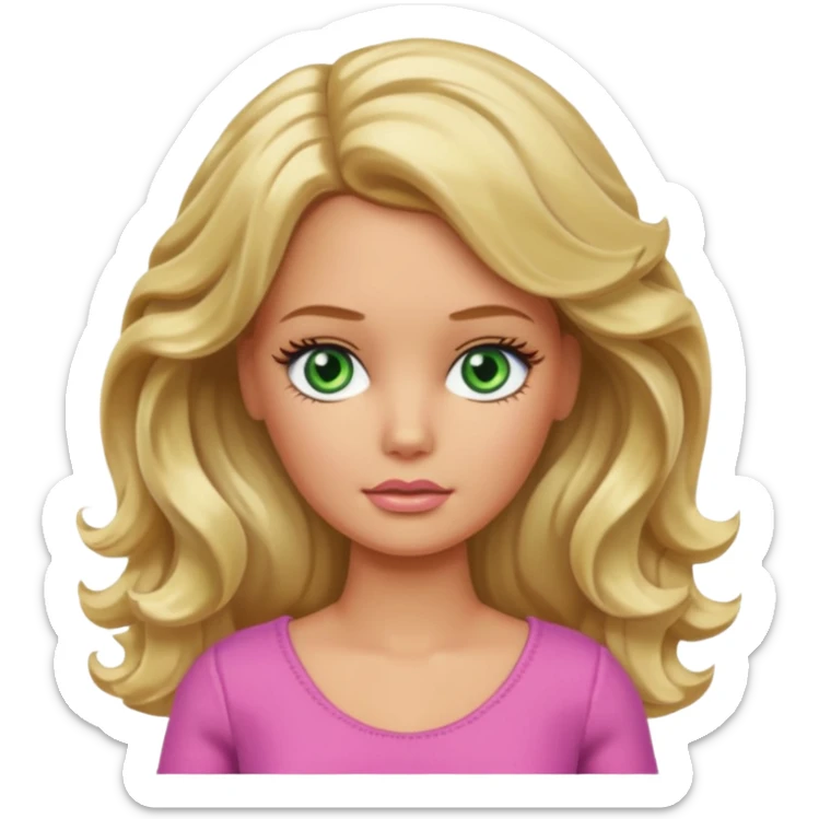 sad Barbie with blonde wavy hair green eyes and tan skin sticker