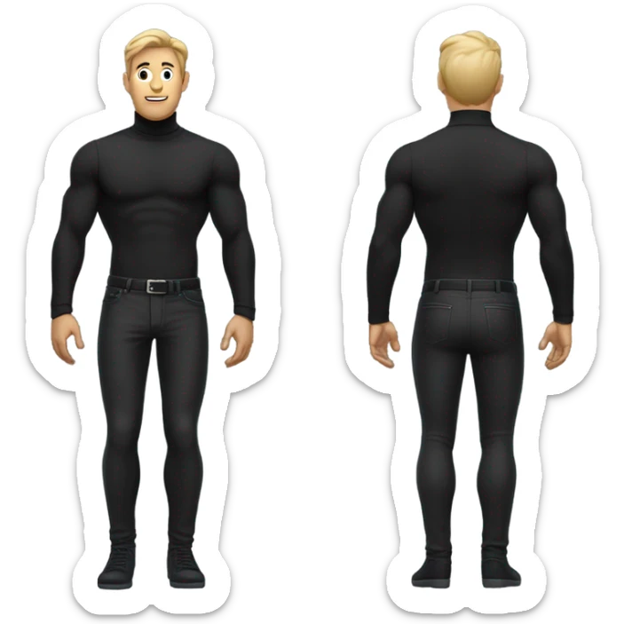 muscle black turtleneck shirt and black pants and shoes front and back view sticker