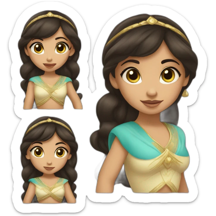 caucasian toddler with dark brown mid length hair with bangs dressed as princess jasmine of alladin sticker