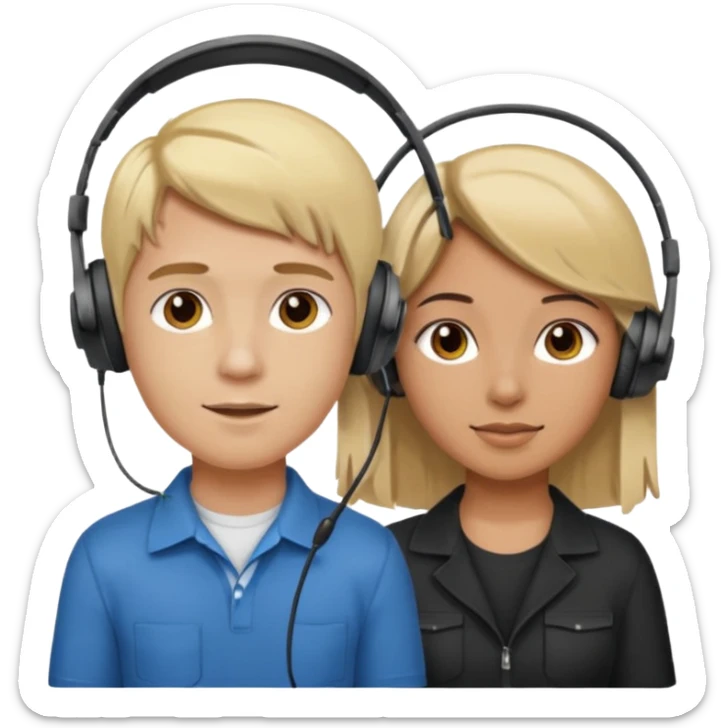 pc gamer very blonde boy and latina girl with brown hair  headsets sticker