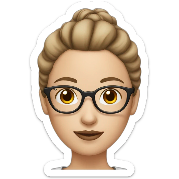 white skin woman with brown hair bun and glasses sticker