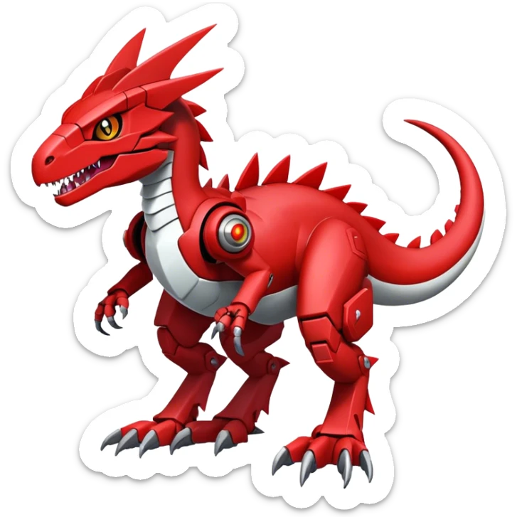  Cool Edgy Red Digimon-Fakemon-Guilmon-Velociraptor-Dragon-Mecha full body  sticker