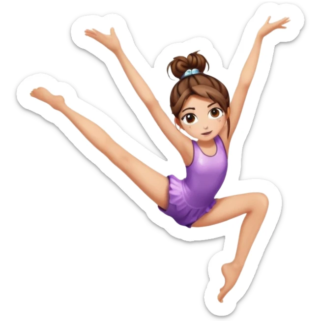 girl with long brown hair with messy bun, chaotic sparkle eyes cartwheel sticker