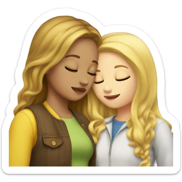 Yellow haired girl kissing brown haired girl sticker