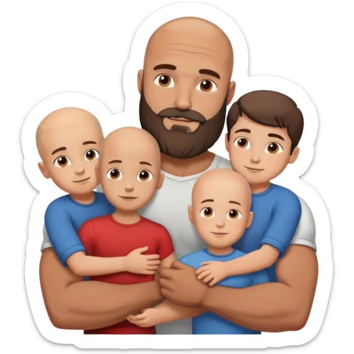 Muscular Bald man with a beard crazy in love with his young brunette wife and 3 sons sticker