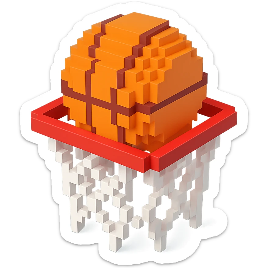 Voxel-style basketball in a net, variation 6 sticker