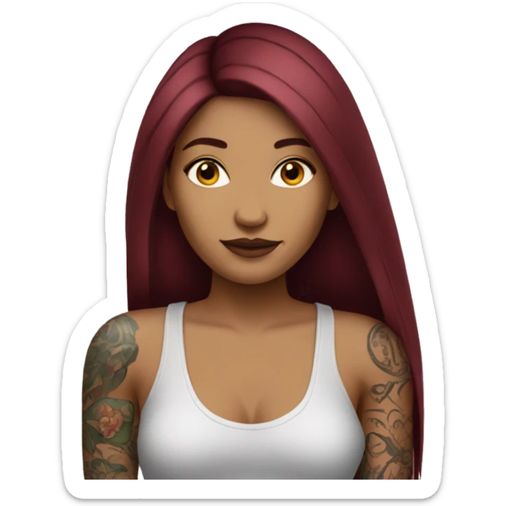 Tattooed woman with long straight burgundy hair sticker