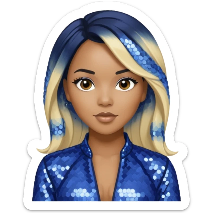 LeToya Luckett with long black hair blonde hair, indigo sequin outfit sticker