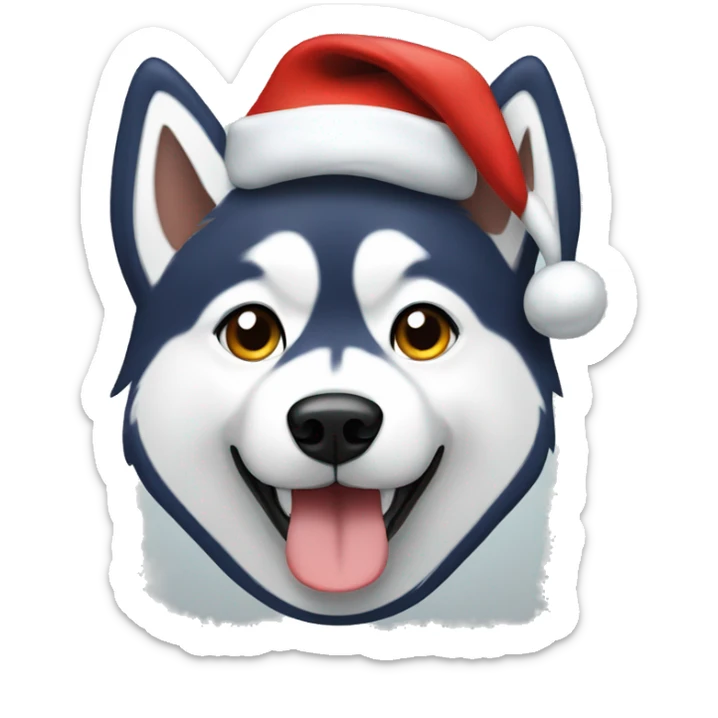 A husky dog wearing a Santa hat sticker