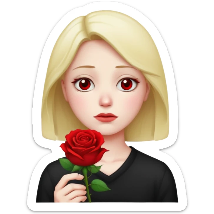 una faccina emoji triste che porge una rosa di fronte sticker