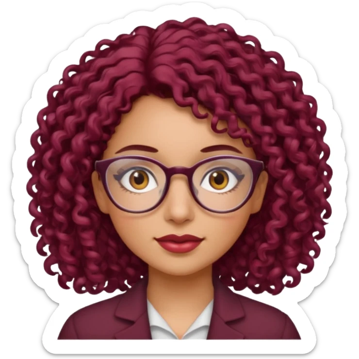 hispanic women with brown eyes and clear glasses and burgundy curly hair sticker