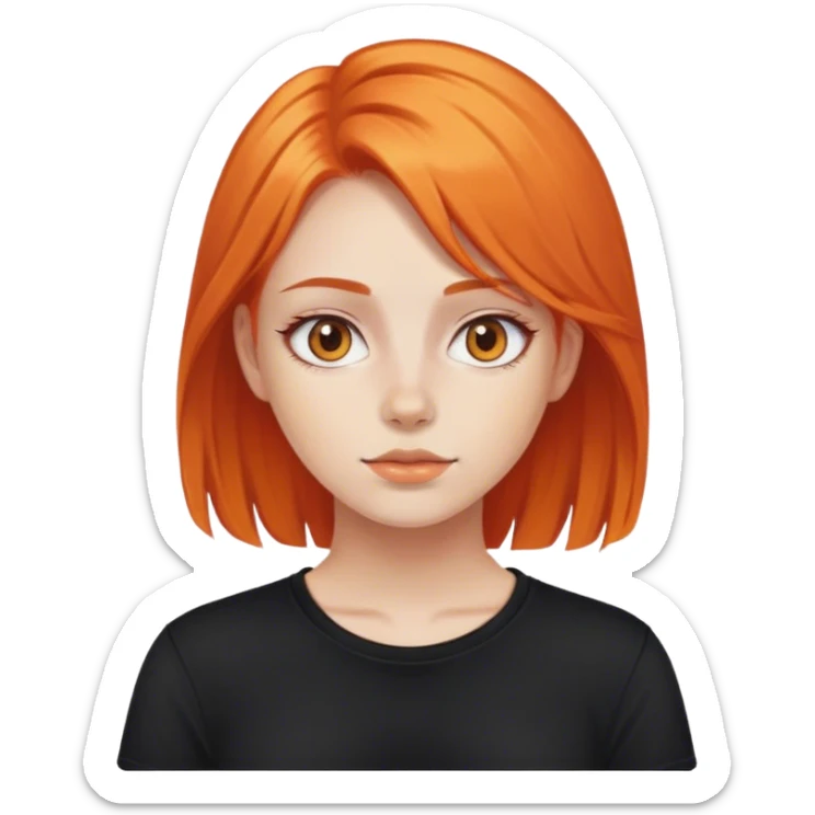 Girl with orange hair and a black shirt sticker
