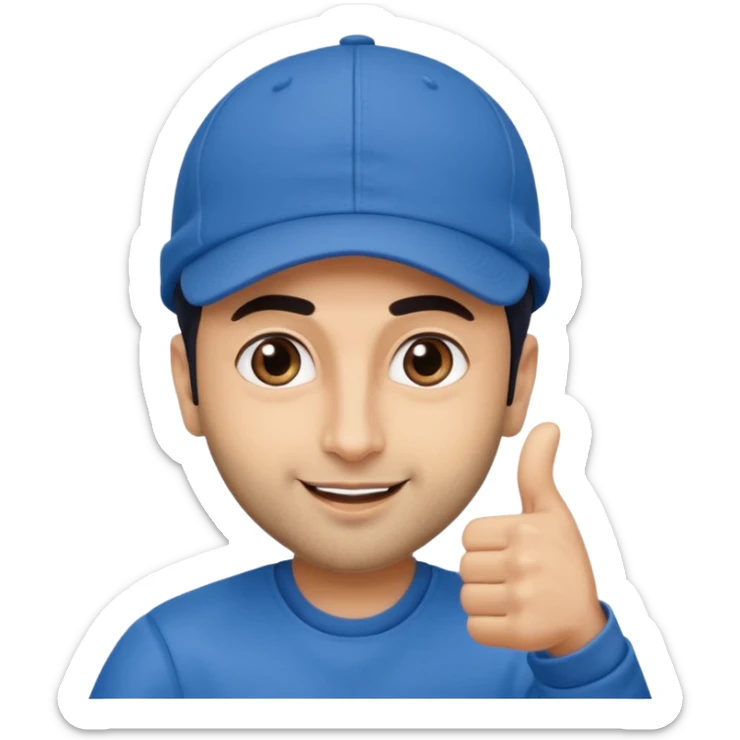 generate a pretty bratz emoji of ranbir kapoor wearing a blue cap and doing a thums up sticker