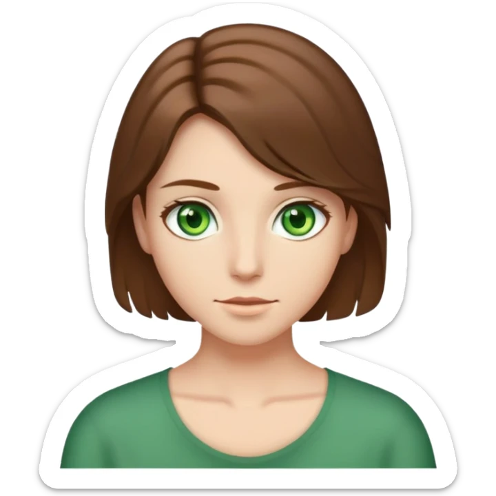 Brown shoulder length hair green eyes tan/ fair skin color  sticker
