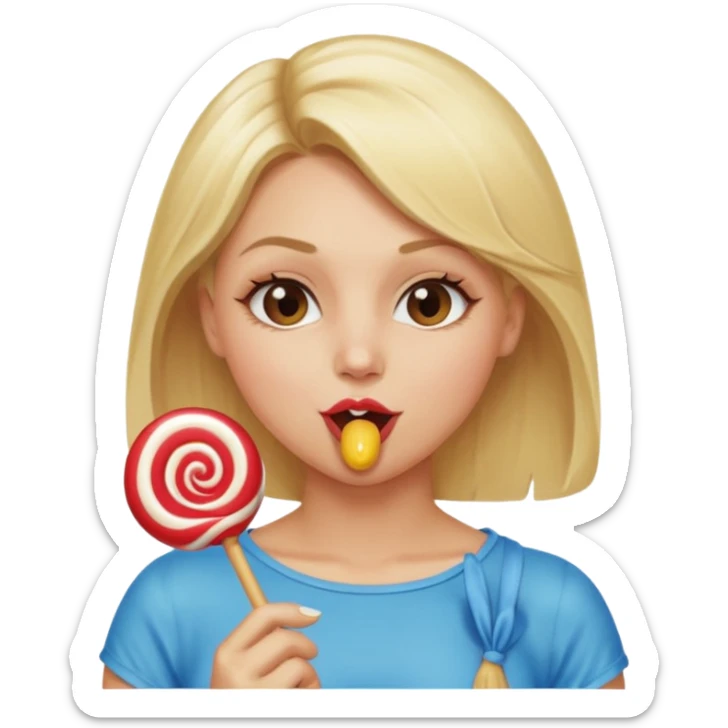 Blonde women with shoulders showing and actively licking a lollipop and no shirt just shoulders  sticker