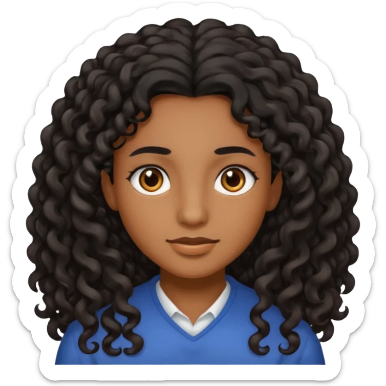 brown soft tone of skin, long curly black hair, brown eyes sticker