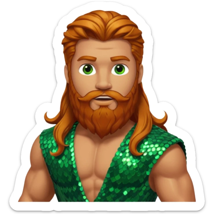 Hercules, God of Heroes from Gods and Goddesses with long ginger hair and beard, green and brown sequin outfit sticker