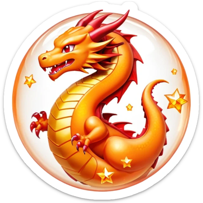 Orange crystal Dragon Ball with red stars inside, inspired by Dragon Ball anime sticker