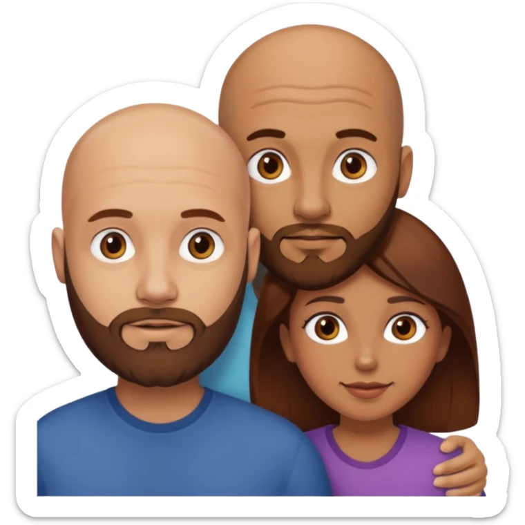 Couple. A bald man with brown beard and a girl with dark yellowish brown auburn hair. sticker