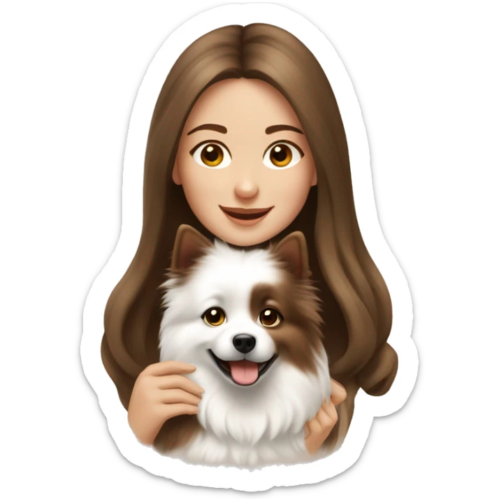 beautiful girl with brown hair with her cream-white spitz dog sticker