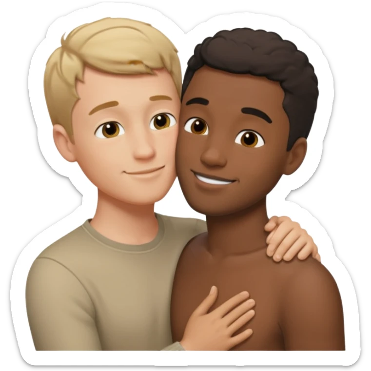 White adult male kissing black adult male sticker