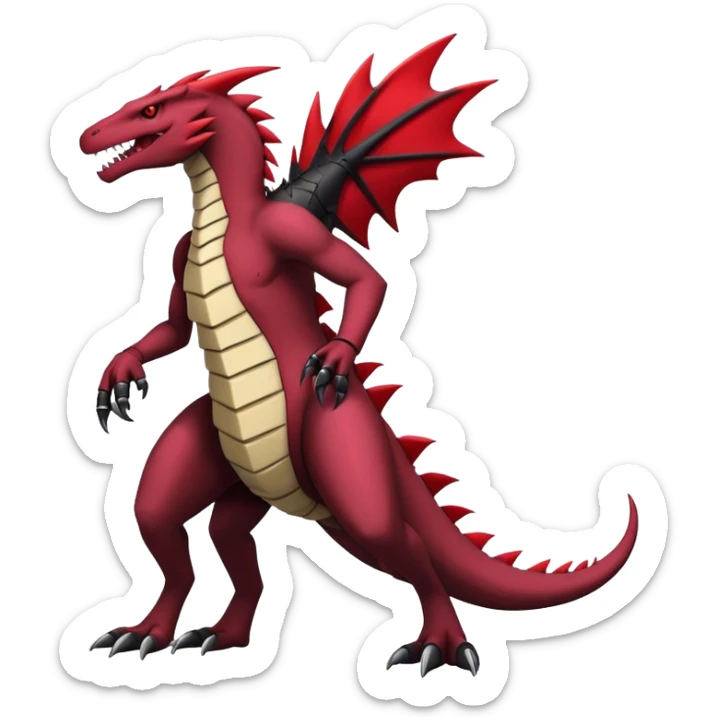 Badass cool edgy black and red salazzle-tyranitar-hybrid, full body sticker