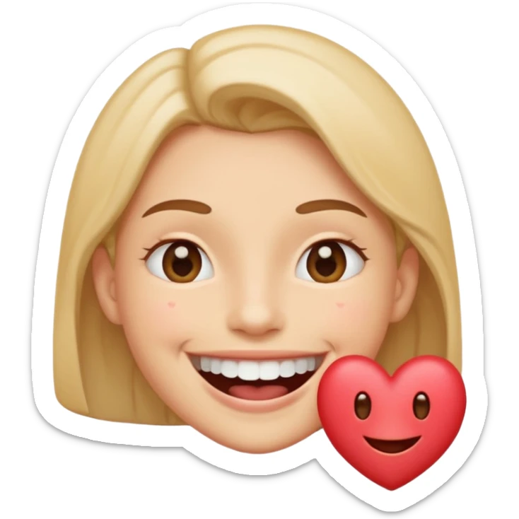 Una cara con una sonrisa tan amplia que la mitad inferior parece salirse del círculo del emoji. Se puede añadir un efecto de "espray" de pequeñas partículas de alegría (como mini-corazones o destellos) que salen de la boca. sticker