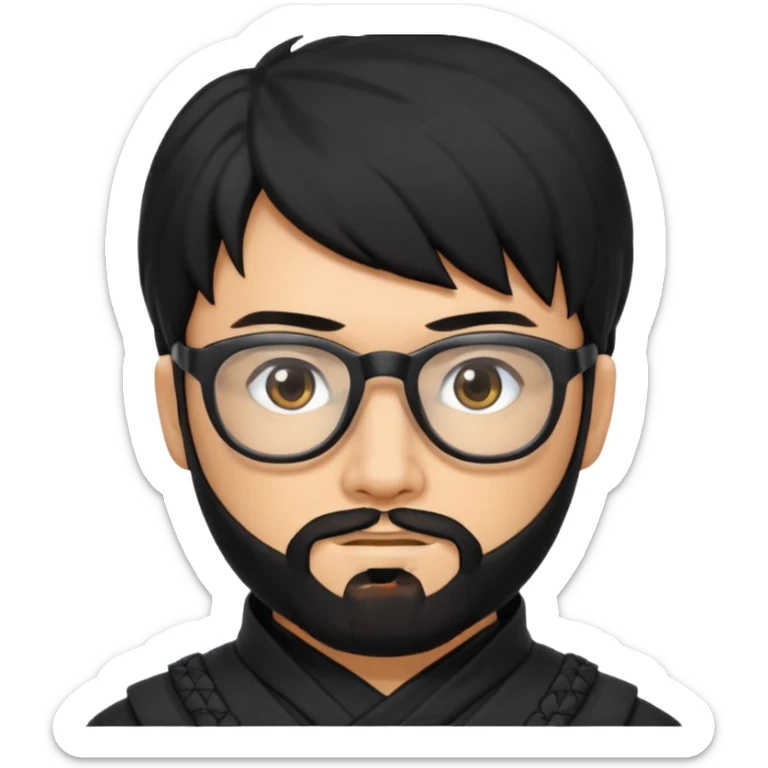Man with black hair and beard wearing glasses in a ninja costume.  sticker