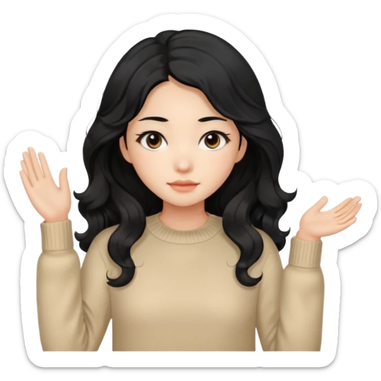 Beautiful girl,Black hair, wavy long hair,Black eyes,Chinese, beige sweater  sticker