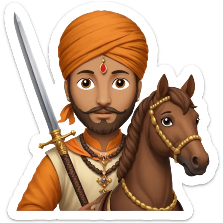 Make a emoji of Chatrapati Shivaji Maharaj in hand must have sward and horse face must be similar to shivaji maharaj  sticker