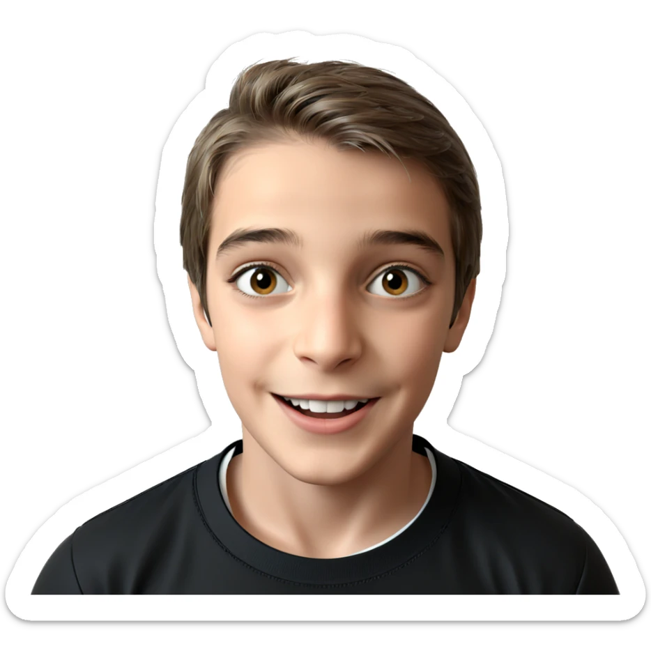 boy smiling in black shirt sticker