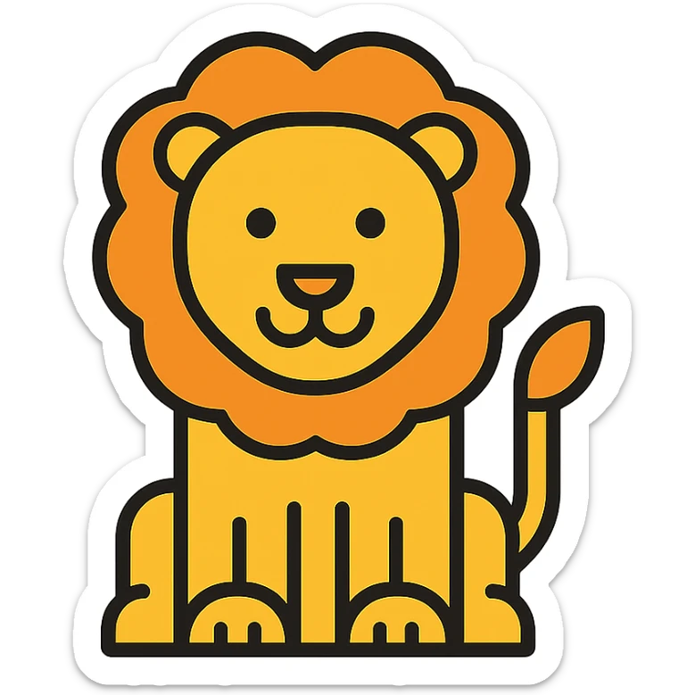 A lion in the style of lineal color icon with black outlines. sticker