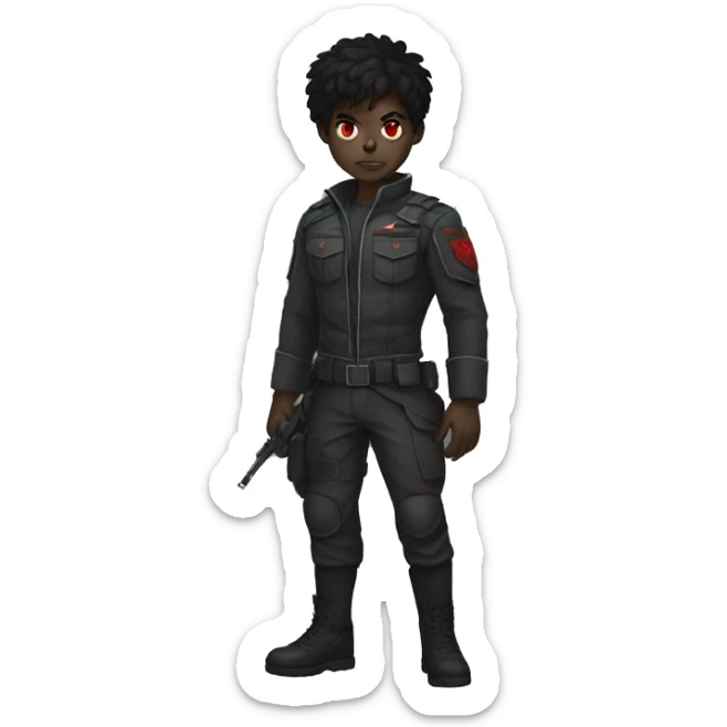 Black militar demon boy, grey skin and red eyes, black hair sticker