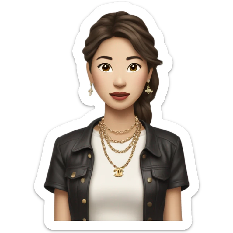Realistic brown hair Chanel Asian Girl with Birkin bag and Chanel necklace sticker