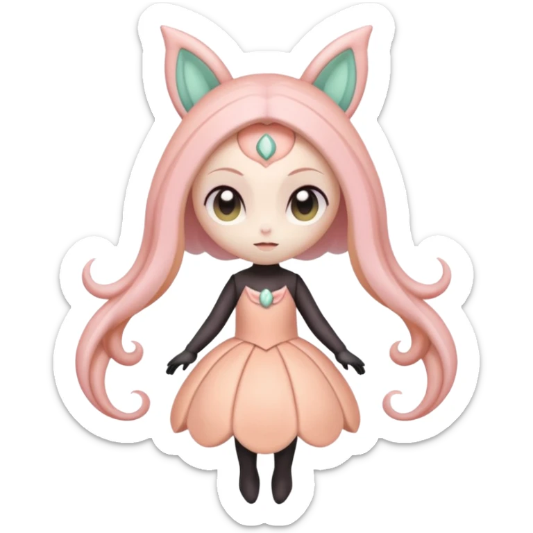 Pastel Pink-Peach Soft-Cream Rosy-Glossed Cute Round Meloetta-Trico-hybrid-creature (full body) sticker