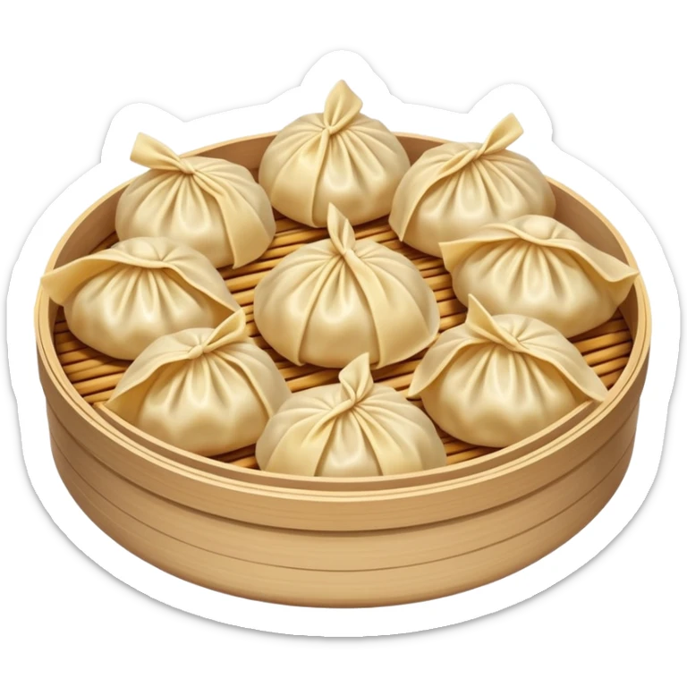 Chinese dumplings, steaming hot with pleated edges, traditional food, emoji style sticker