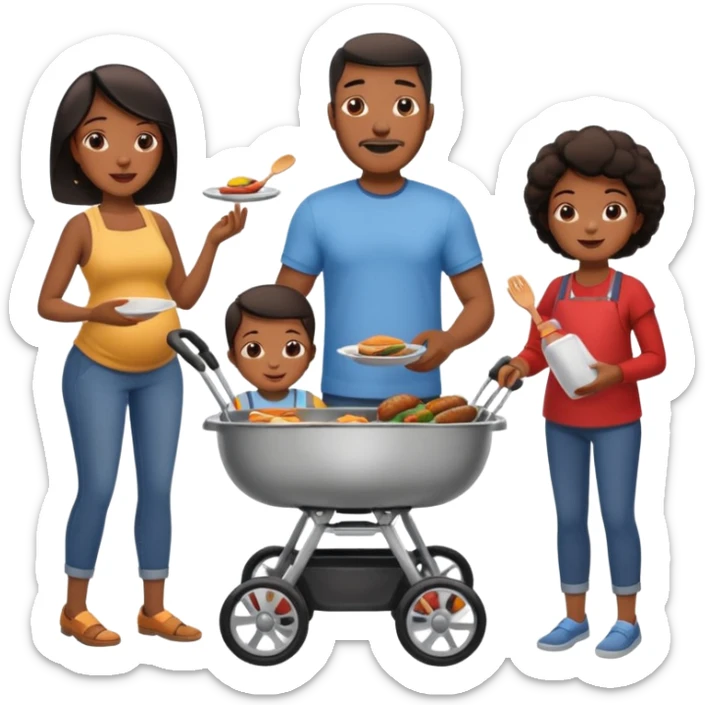 cookout with black family mom,dad,daughter,son, and baby sticker