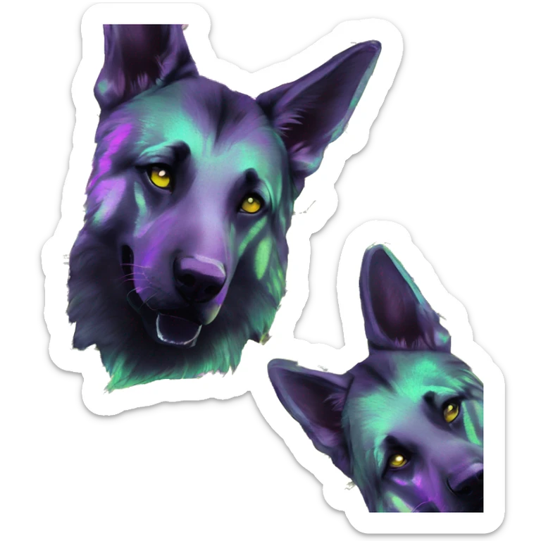 .Zombie_ Vaporwave black holographic oilslick zombie German shepherd dog yellow caution tape graffiti neon yellow stripes sticker