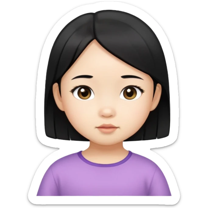 toddler girl face, Asian eyes, light skin, straight black hair, no neck sticker